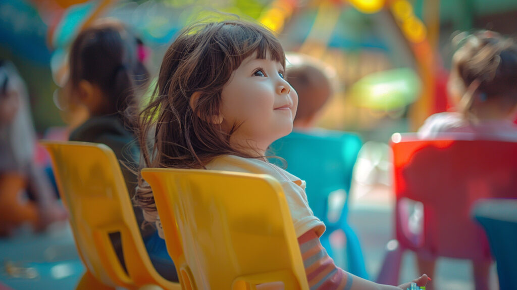 Niña sentada atenta y feliz